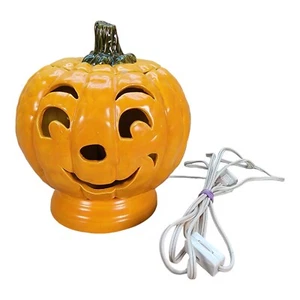 Halloween Light Up Pumpkin Jack O Lantern Decor 7.5 Inch, Orange, Plug In w/ lid - Picture 1 of 24