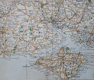 1906 antigua hoja de ruta de Hampshire/Isla de Wight. Portsmouth, Christchurch, Solent. - Imagen 1 de 7
