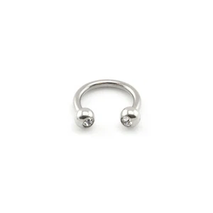 Horseshoe Bar Circular Barbell With CRYSTAL GEM Balls Lip Nose Septum Ring - Picture 1 of 13