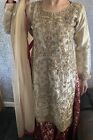 Gold Red Pakistani Wedding Dress Party Bridal Designer Lehnga Satin Size S/M