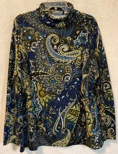 Top elástico Susan Graver para mujer cachemira talla 1X cuello alto manga larga - Imagen 1 de 7