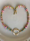 Flat Candy Color Bead Necklace with Puka Shell and Stone Pendants