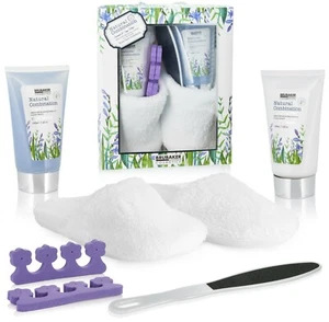 BRUBAKER Pediküre Fußpflege Geschenkset Lavendel Vanille + Plüsch Slipper Weiß - Bild 1 von 7