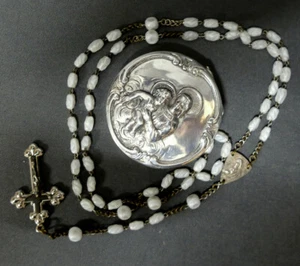 Rosenkranz Dose, 800er Silber, WS, Maria & Jesus, vergoldet, Ø 4,6 cm, - Picture 1 of 9