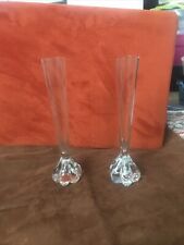2 Vintage Sweden Clear Glass Bud Vase with Bulb Shaped Base 8.5 Inches Tall