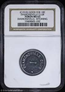 (C1910) Wyoming Diamondville Club Good For 10C Trade Token NGC MS 63 - Picture 1 of 4