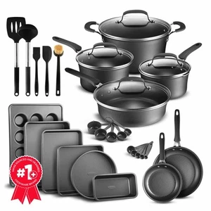 Cookware Set – 23 Piece –Black Multi-Sized Cooking Pots with Lids, Skillet Fr... - Picture 1 of 8