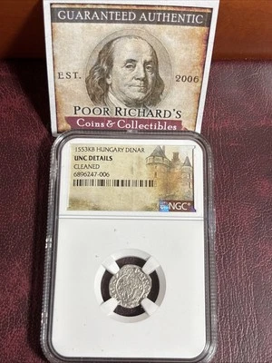 Madonna and Child. 1553KB Hungary Silver Denar NGC Certified UNC Details! CC72 - Image 1 of 4