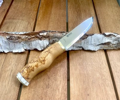 Jagdmesser, Helle Alden , Griff aus karelischer Maserbirke und Hirschhorn  - Bild 1 von 4