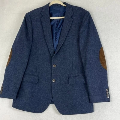 Abrigo deportivo J Crew para hombre 42R azul marino tweed blazer gamuza parches en el codo chaqueta lana Foto 1 de 4