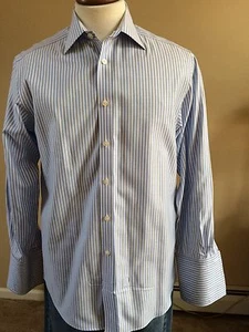 CHARLES TYRWHITT Blue/White STRIPE DRESS SHIRT FRENCH CUFFS 15/33 38/84 - Picture 1 of 4