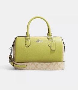 ☂️🍄Coach Rowan Satchel In Signature Canvas Silver/Light Khaki/Key Lime - Picture 1 of 9