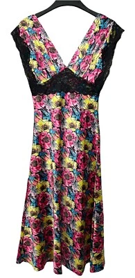 Vestido de Noche Saints of June Multicolor Floral Encaje Seda Tipo Cuello en V Pequeño Nuevo con Etiquetas Foto 1 de 4