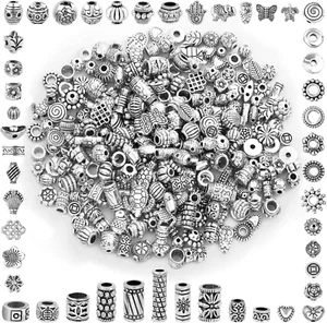 350 Pcs Silver Spacer Beads for Jewelry Making, Mixed Bulk Random Styles Metal B - Picture 1 of 12