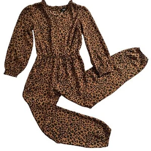 NWT Aqua Girls Long Sleeve Leopard Jumpsuit Small - Picture 1 of 8