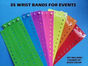 QTY 35 ASSORTED PLASTIC/ VINYL WRISTBANDS, WRIST BANDS FOR EVENTS PARTIES 3/4" - Picture 1 of 1