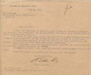 Villa-Lobos, Hector. COMPOSER Typed letter signed - Picture 1 of 1