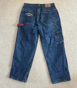 VTG Y2K US Polo Assn Jeans Mens 34x30 Baggy Carpenter Hip Hop Flag Embroidered - Picture 1 of 21