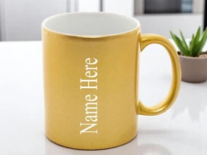 Personalised Engraved Mug Any Name 11oz Durham Mug Gold Glitter - Picture 1 of 2