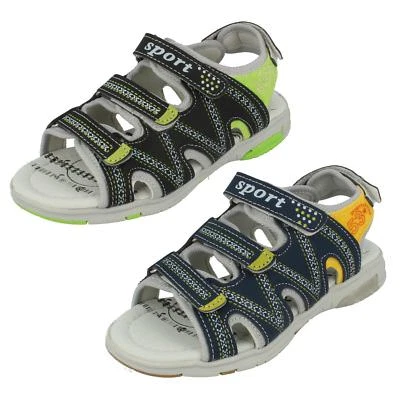 Niños Azul Negro Spot On Open Toe Cierre Cinta Adhesiva Verano Sandalias: ZP6073 - Imagen 1 de 3