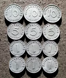LOT OF AUTHENTIC OLD COINS OF THIRD REICH NAZI GERMANY (1940-1944) WORLD WAR II - Picture 1 of 2