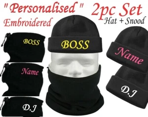 2-teiliges Set PERSONALISIERT Name Beanie Mütze + Schlumpfhalswärmer Schal Tube Vlies Geschenk - Bild 1 von 3