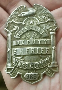 Antique Genuine Obsolete 1906 1907 Kings County Brooklyn NY Deputy Sheriff Badge - Picture 1 of 8