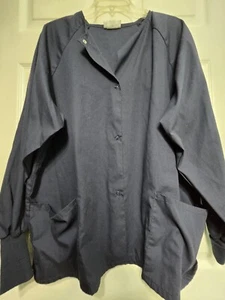 WS Fundamentals By White Swan Scrub Jacket size L-Navy Snap Front-Chest 26"/L28" - Picture 1 of 6
