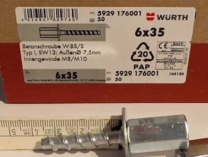 2 Betonschrauben Würth 6x35 W-BS/S Typ ST-6 als Stockschraube mit Anschlussgew. - Bild 1 von 3