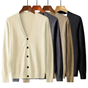 Men Knitted Cardigan Coat Button Up Plain V-Neck Sweater Jumper Spring Autumn US - Picture 1 of 25