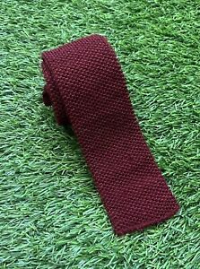 Rooster Square Tip Roosternit Knit Tie Wool Mohair Burgundy Textured 2.75”x53”