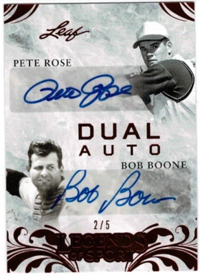 Pete Rose Bob Boone Leaf Dual Auto 2015 Red Legends of Sport /5 #DA-08 23159 - Image 1 of 2