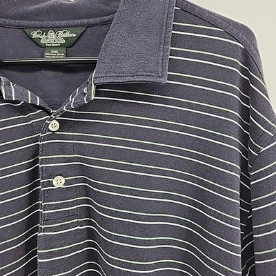 Brooks Brothers Country Club Performance 高尔夫 Polo 男式 2XL 海军蓝条纹 XXL — 第 1/4 张图片