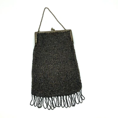 1920's Art Deco Black Beaded Fringed Flapper Purse Needs Repair - Image 1 of 4