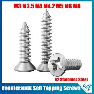Phillips Countersunk Self Tapping Screws 304 A2 Stainless Steel Tappers M3 - M8 - Picture 1 of 108