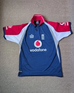 England Cricket Shirt Admiral Vodafone Small Pietersen Vintage Blue White Red - Picture 1 of 16