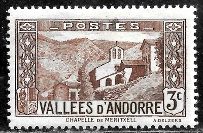HICK GIRL - SELLO ANDORRA FRANCÉS COMO NUEVO SC#25 1932 CAPILLA MERITXELL M2 Foto 1 de 2
