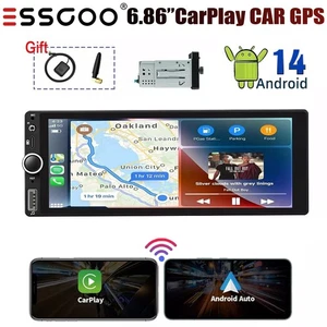 6.9" Single 1 Din Android 14 CarPlay Car Stereo Wireless Bluetooth Radio BT USB - Picture 1 of 14