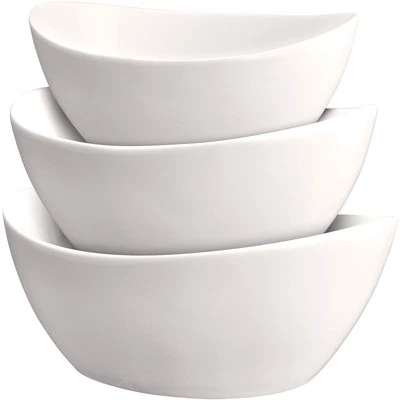 Conjunto de tigela de servir 3 peças – Elegantes tigelas de salada de porcelana branca para frutas, sal... - Imagem 1 de 4