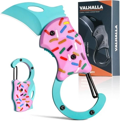 Mini faca de bolso 1,3" EDC cortador de caixa presente de Natal para mulheres rosquinha rosa - Imagem 1 de 4