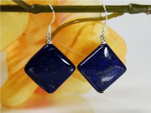 Lapislazuli Ohrringe Quadratform 925er Silber Ohrhaken - Bild 1 von 1