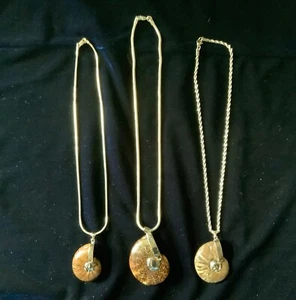 Lot of 3 Large Fossil Ammonite Pendants - 2 w/ Solid .925 Silver Snake Chains B - Picture 1 of 20