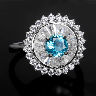 Anello In Argento Sterling 925 Rotondo In Apatite Blu Neon 6Mm Gioielleria 9 - Immagine 1 di 4