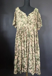 Vintage 90s Dress Women's 20W Swing Skirt Floral Foliage Print Grunge Rayon - Picture 1 of 8