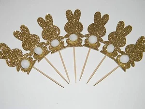 24 Gold bunny cupcake toppers - Easter Baby Shower Birthday Party decorations - Picture 1 of 1