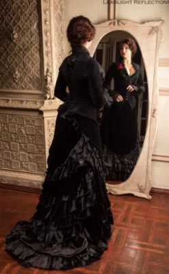 Gothic Victorian Wedding Dress Black Bustle velvet Historical Medieval - Image 1 of 4
