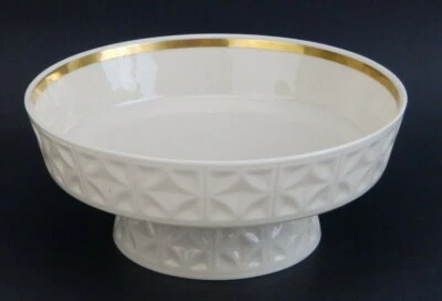 复古 Mid Century Lenox Diamond Starburst 象牙色/金色边缘控制台灯座碗 — 第 1/4 张图片