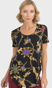 Joseph Ribkoff Black Chain Flower Print Graphic Tunic Top 12 NWT Was $195 - Picture 1 of 8