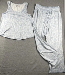 Conjunto de ropa de dormir vintage para mujer Eddie Bauer L azul floral 2 piezas pijama algodón - Imagen 1 de 15