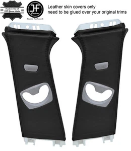 BLACK REAL LEATHER 2X UPPER B PILLAR COVERS FITS BMW 3 SERIES F30 F31 2011-2018 - Picture 1 of 3